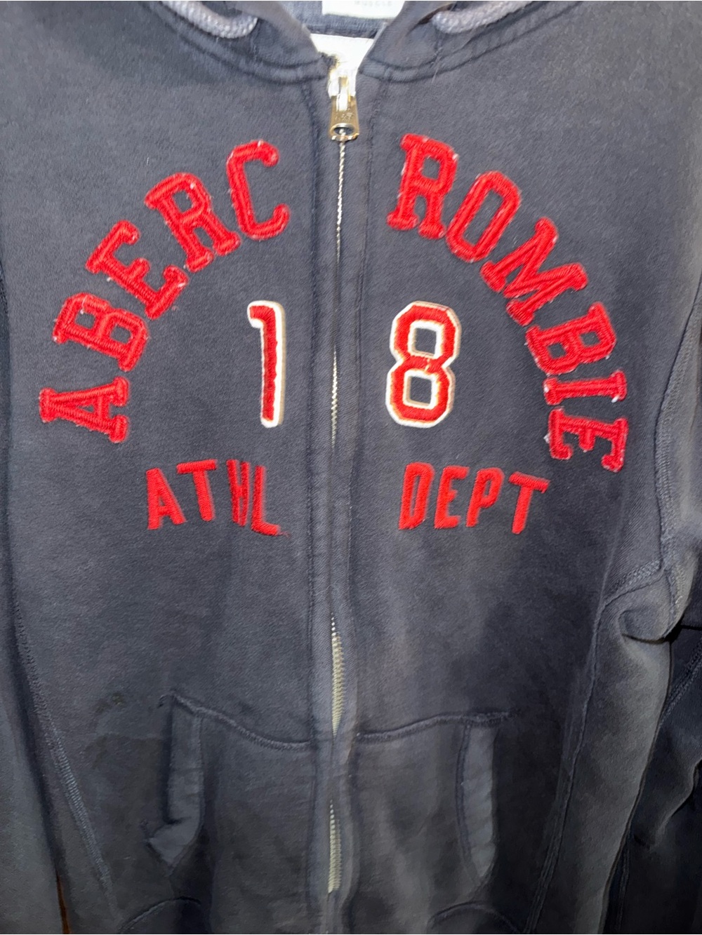 Abercrombie & Fitch Navy Zip-Up Hoodie with Red Appliqué